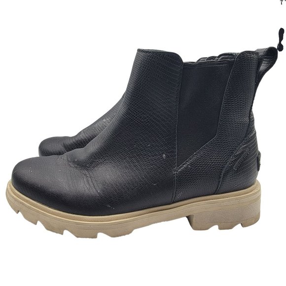 Sorel Lennox Chelsea Womens 8.5 Waterproof Boots Black Chalk Pull On Shoes - Picture 5 of 12